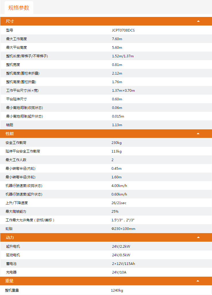 上饒升降平臺JCPT0708DCS規(guī)格參數(shù)